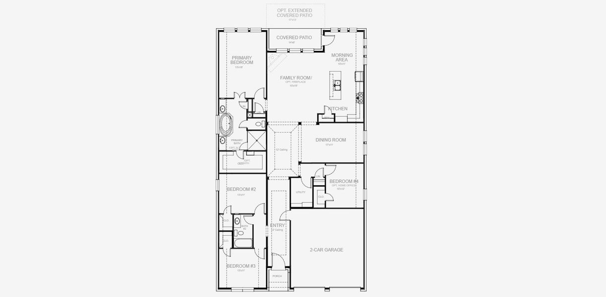 2D floor plan layout for the 2187W by Perry Homes in Ramble, Celina, TX (Image 5).