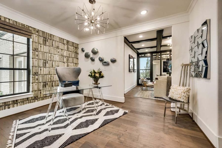 Furnished interior view inside a new home in Lakes at Legacy, Prosper (Image 16). Furnished interior view inside a new home in Lakes at Legacy, Prosper (Image 16).