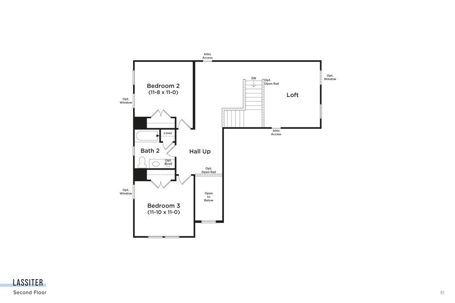 2D floor plan layout for the Lassiter by DRB Homes in Mason Glenn, Franklinton, NC (Image 40).