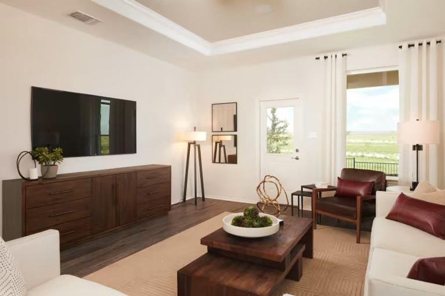 Photo of Pulte model home with same floor plan, not of actual home listed.