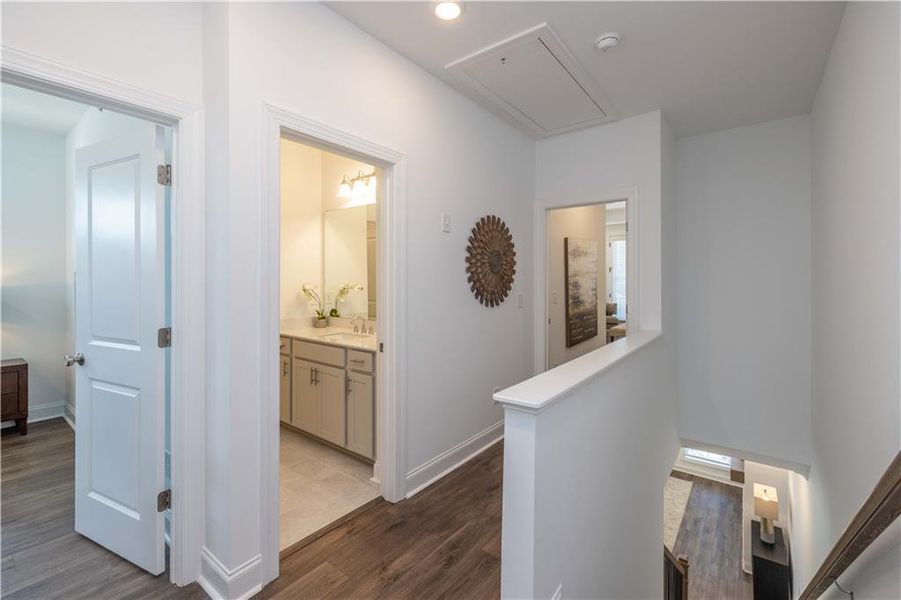 Furnished interior view inside a new home in Ward's Crossing Townhomes, Johns Creek (Image 12). Furnished interior view inside a new home in Ward's Crossing Townhomes, Johns Creek (Image 12).