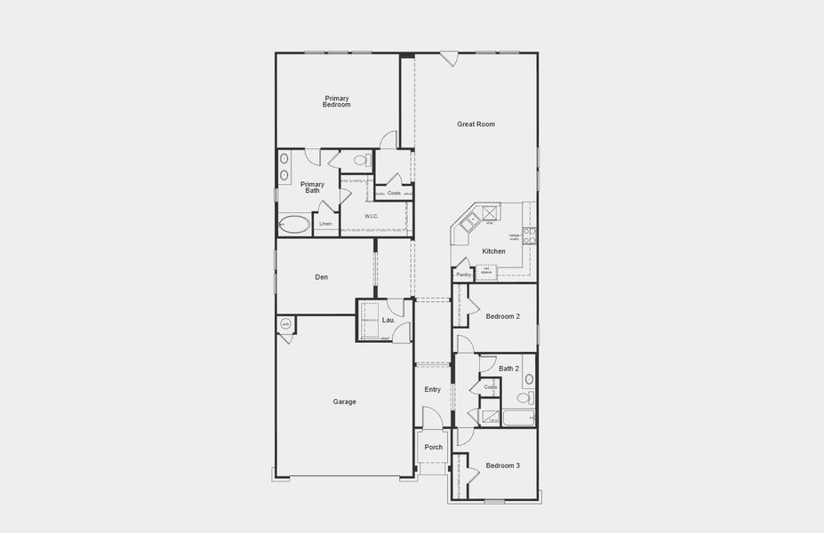 2D floor plan layout for the 2003 Modeled by KB Home in Sweetgrass Village, Crosby, TX (Image 3).