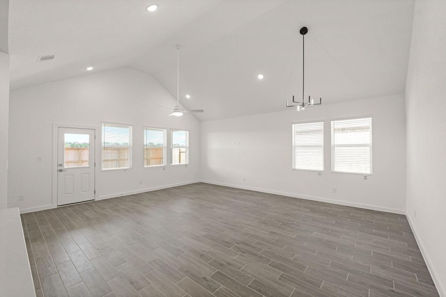 Open great room and dining area