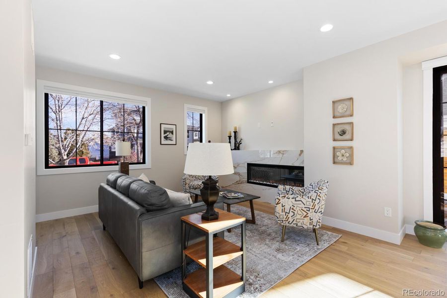 Stunning slab fireplace surround with amplespace for artwork or a large TV Stunning slab fireplace surround with amplespace for artwork or a large TV