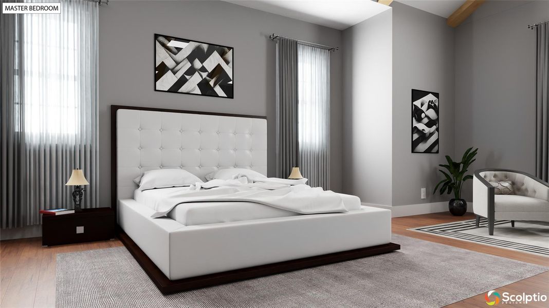 Primary Suite w Vaulted Ceilings