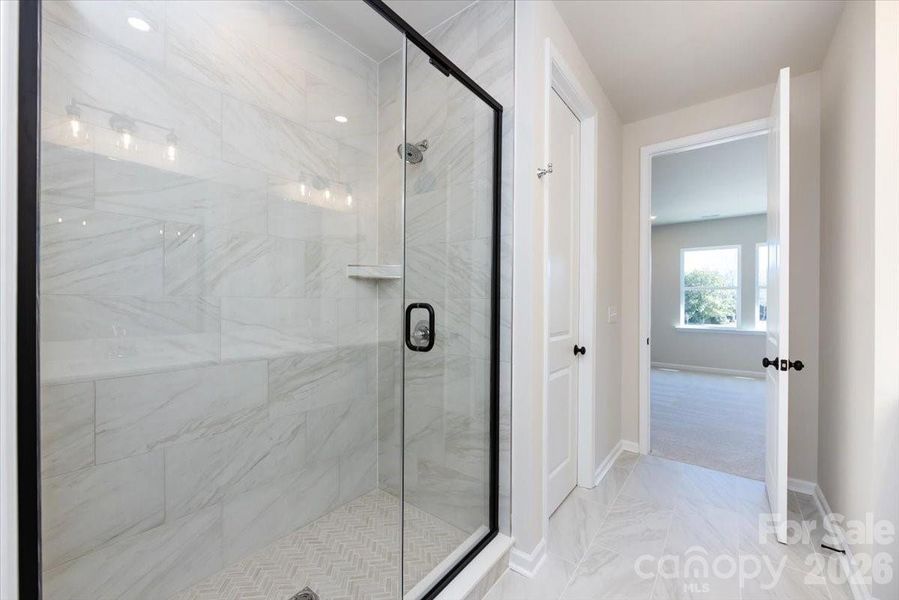 Primary Walk-In Shower with Tiled Walls and Floor Pan Primary Walk-In Shower with Tiled Walls and Floor Pan