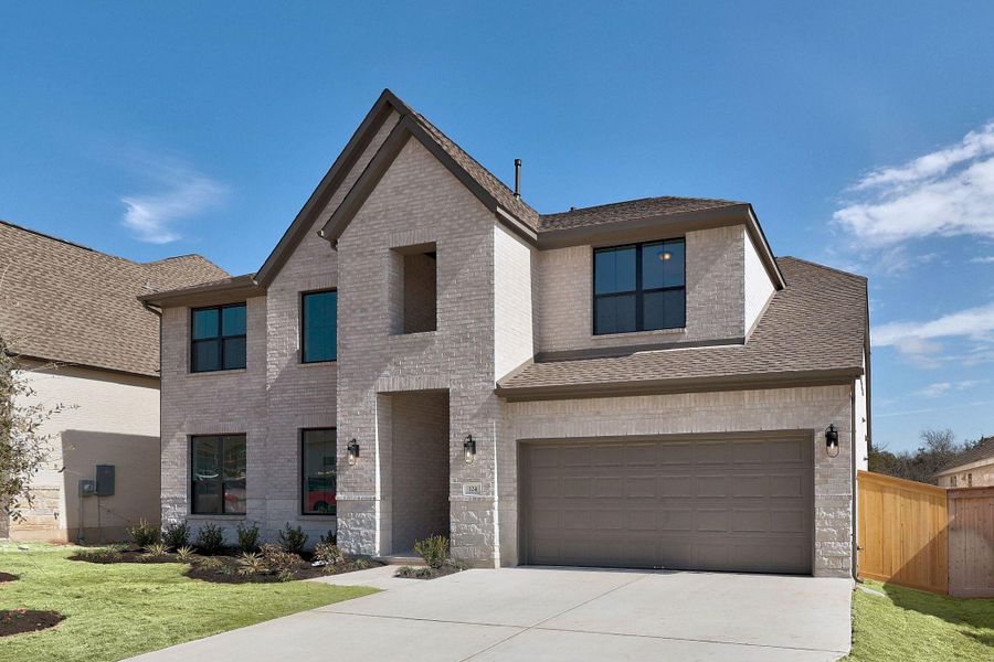 Front exterior of a new home in Nolina, Georgetown, TX, highlighting curb appeal (Image 24).