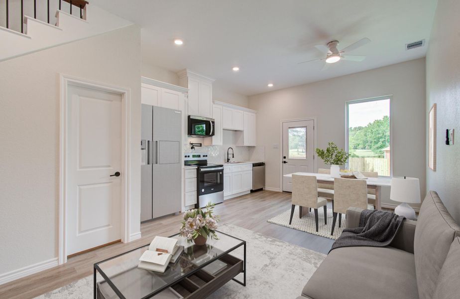 Virtual staging of living/dining combo. Virtual staging of living/dining combo.