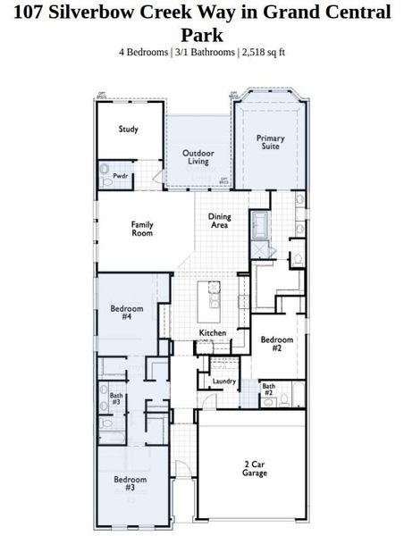 2D floor plan layout of this home in Grand Central Park, Conroe, TX (Image 3).