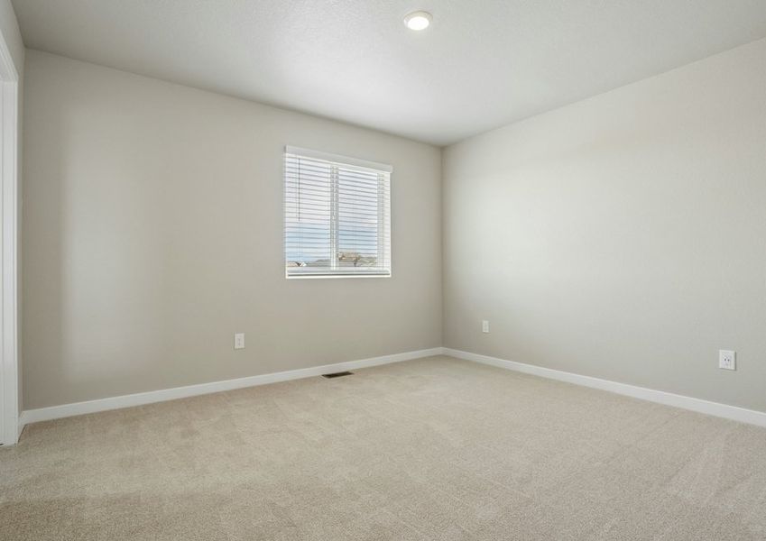 The master bedroom is spacious and has carpet.
