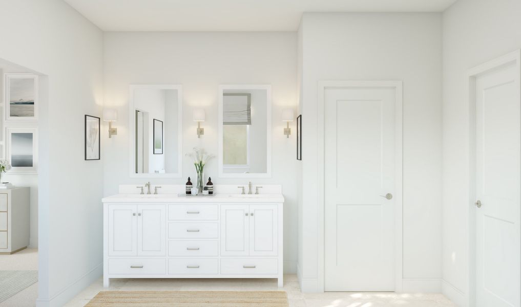 Primary bath with freestanding vanity