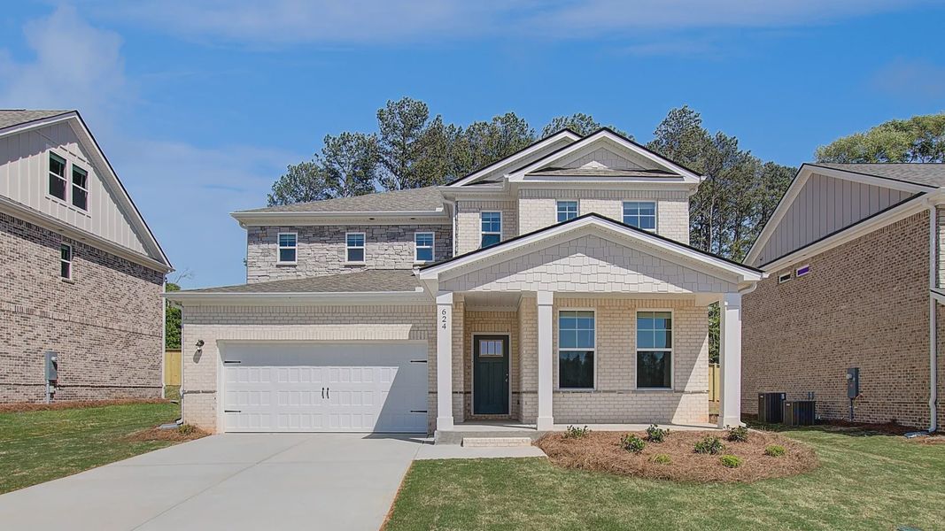 Front exterior of a new home in Bowers Farm, McDonough, GA, highlighting curb appeal (Image 21).