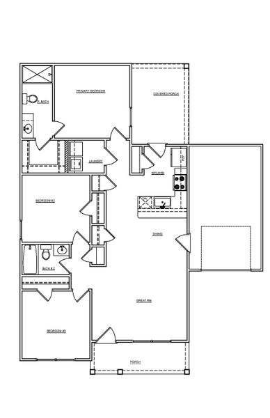 2D floor plan layout for the Dogwood B 1-Car by McGuinn Homes in Select Homesites Ridgeland, Ridgeland, SC (Image 3).