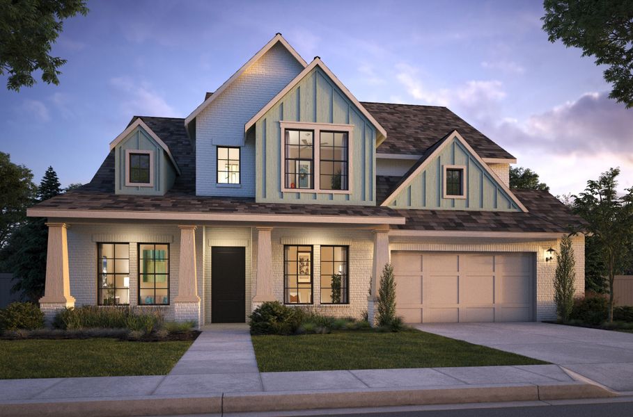 Representative exterior photo of a completed home built from the Stella by Southgate Homes in Windsong Ranch 71' Series, Prosper, TX (Image 21). Representative exterior photo of a completed home built from the Stella by Southgate Homes in Windsong Ranch 71' Series, Prosper, TX (Image 21).