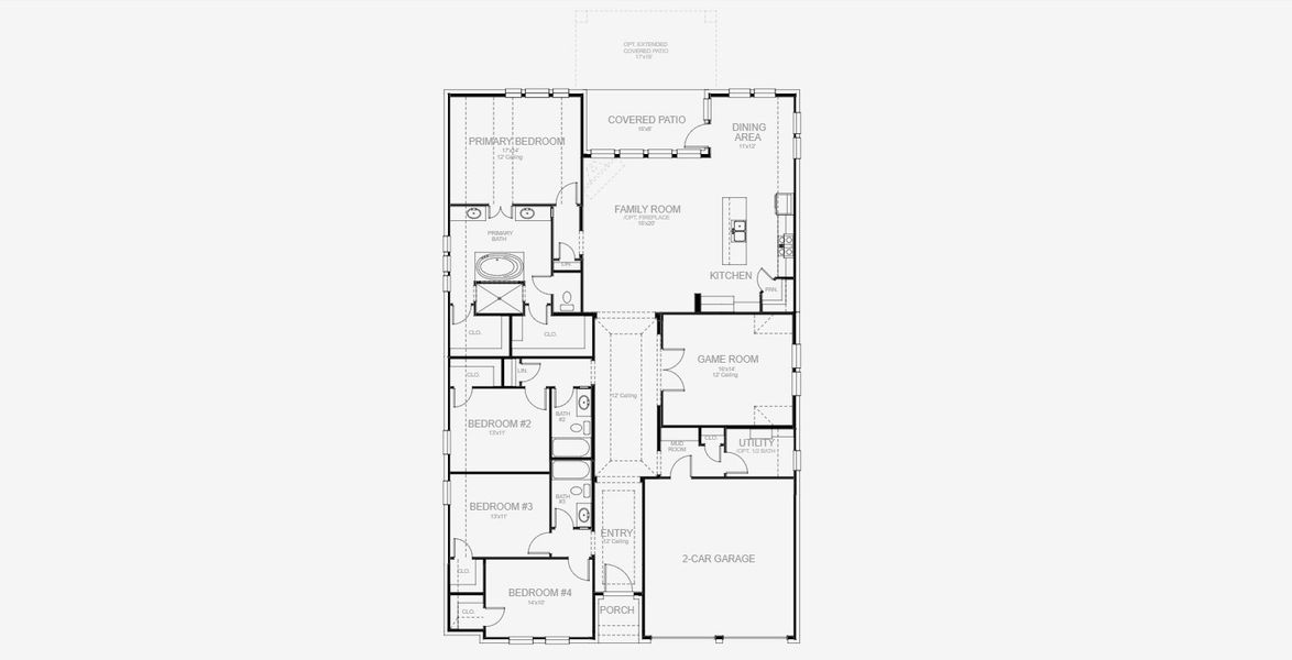 2D floor plan layout for the 2519W by Perry Homes in Windborne 100', Schertz, TX (Image 3).