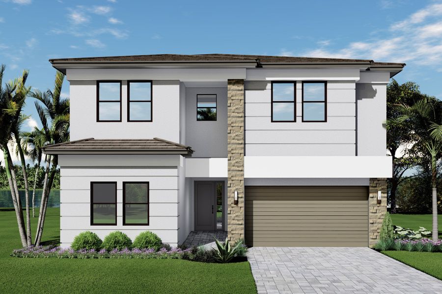 Representative exterior photo of a completed home built from the Polynesia by GL Homes in Lotus Edge, Boca Raton, FL (Image 2).