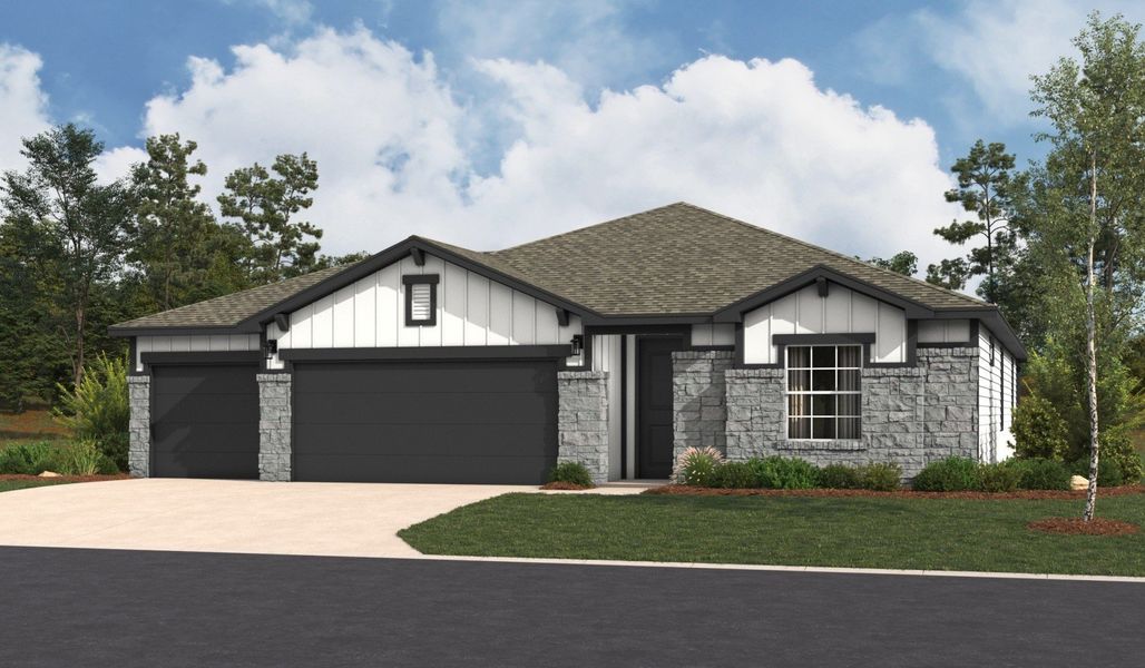 Representative exterior photo of a completed home built from the Arlington by Hakes Brothers in Hickory Ridge Estates, Elmendorf, TX (Image 1). Representative exterior photo of a completed home built from the Arlington by Hakes Brothers in Hickory Ridge Estates, Elmendorf, TX (Image 1).