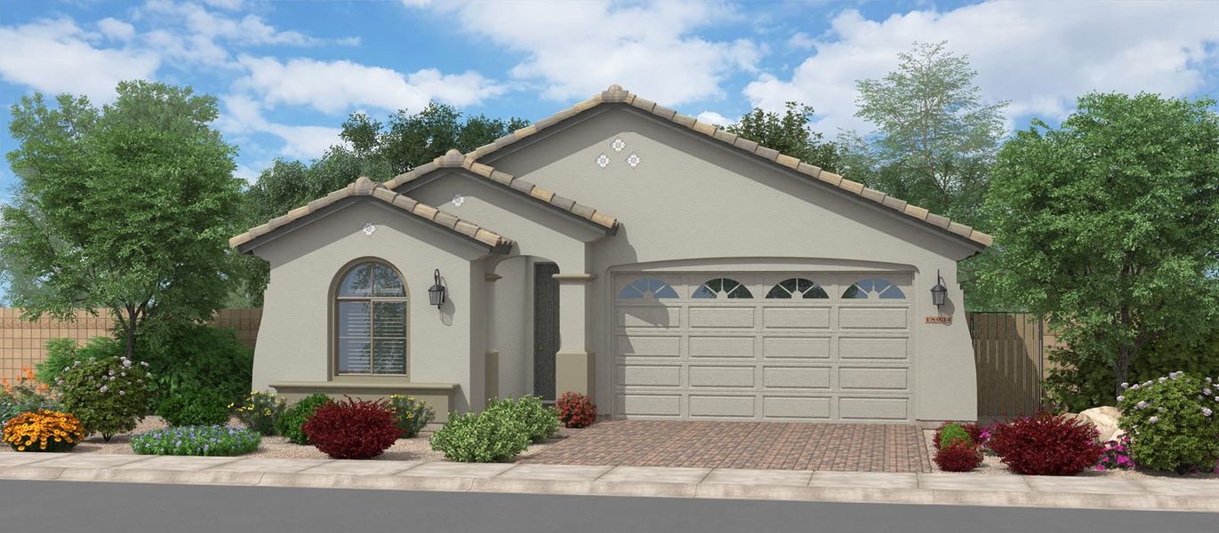 Representative exterior photo of a completed home built from the Amorosa by Fulton Homes in Calistoga at Enclave, Litchfield Park, AZ (Image 1).