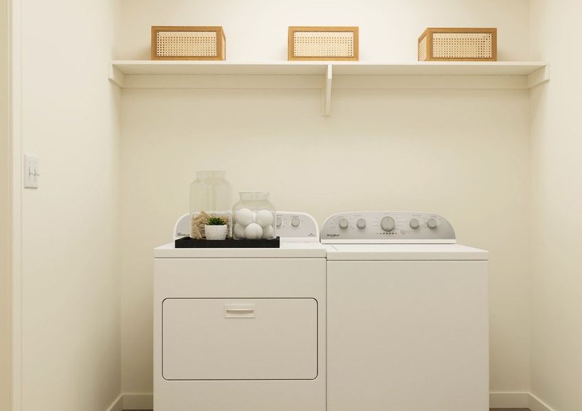Rendering of a laundry room showing a washer and dryer Rendering of a laundry room showing a washer and dryer