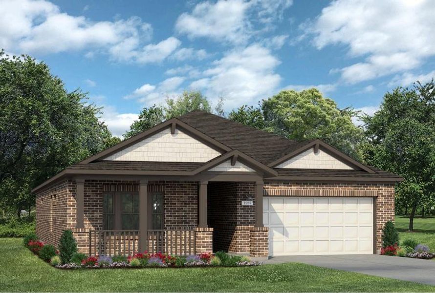 Front exterior of a new home in Harrington Trails, New Caney, TX, highlighting curb appeal (Image 1). Front exterior of a new home in Harrington Trails, New Caney, TX, highlighting curb appeal (Image 1).