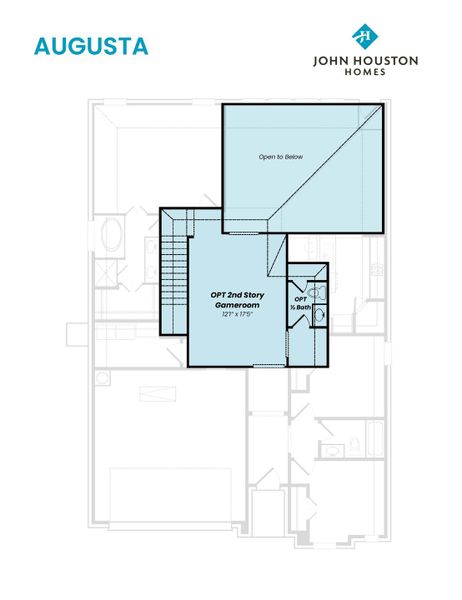 2D floor plan layout for the Augusta by John Houston Homes in Bridgewater, Midlothian, TX (Image 9).
