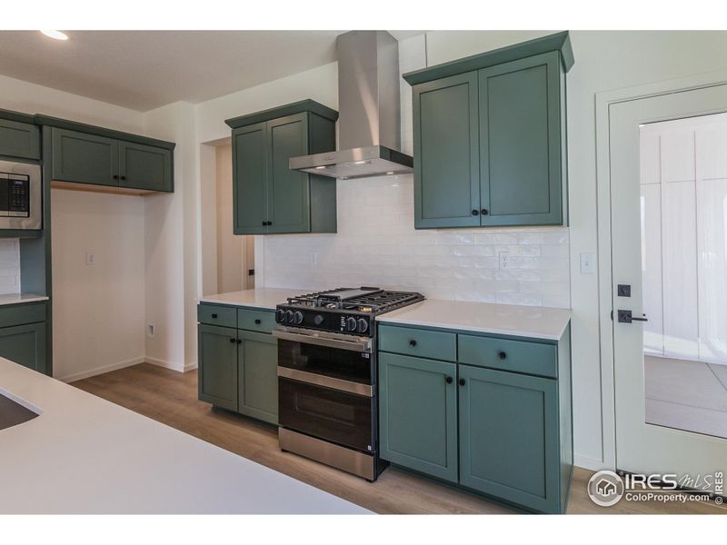 Gas range and stainless hood