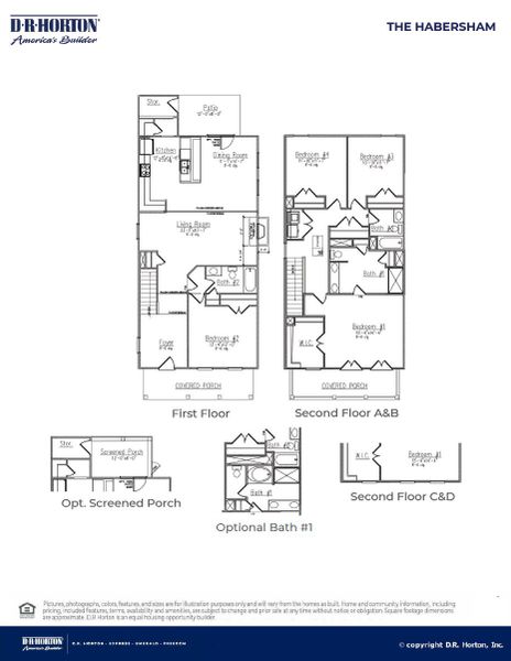 2D floor plan layout for the HABERSHAM by D.R. Horton in Rivers Reach, Yemassee, SC (Image 3).