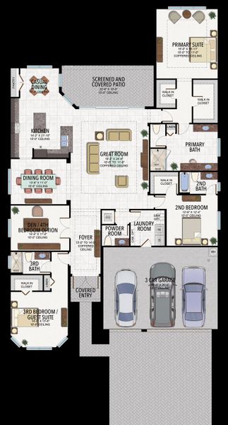 2D floor plan layout for the Julia by GL Homes in Valencia Parc at Riverland, Port St. Lucie, FL (Image 5).