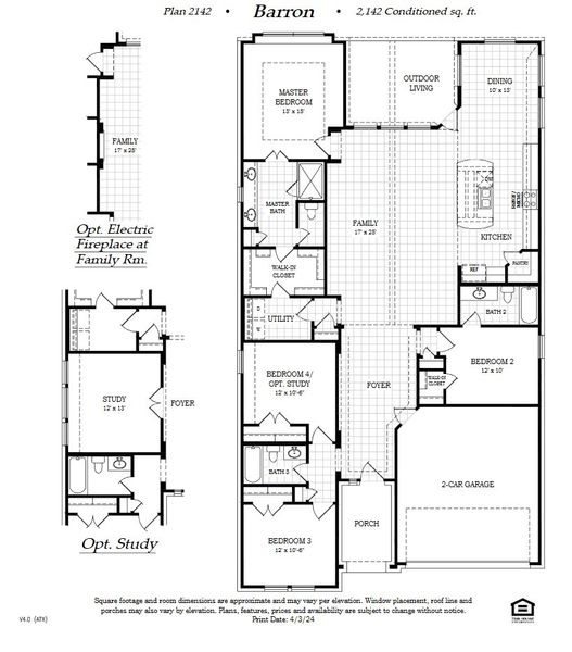 2D floor plan layout for the Barron by Chesmar Homes in Parkside on the River, Georgetown, TX (Image 3).