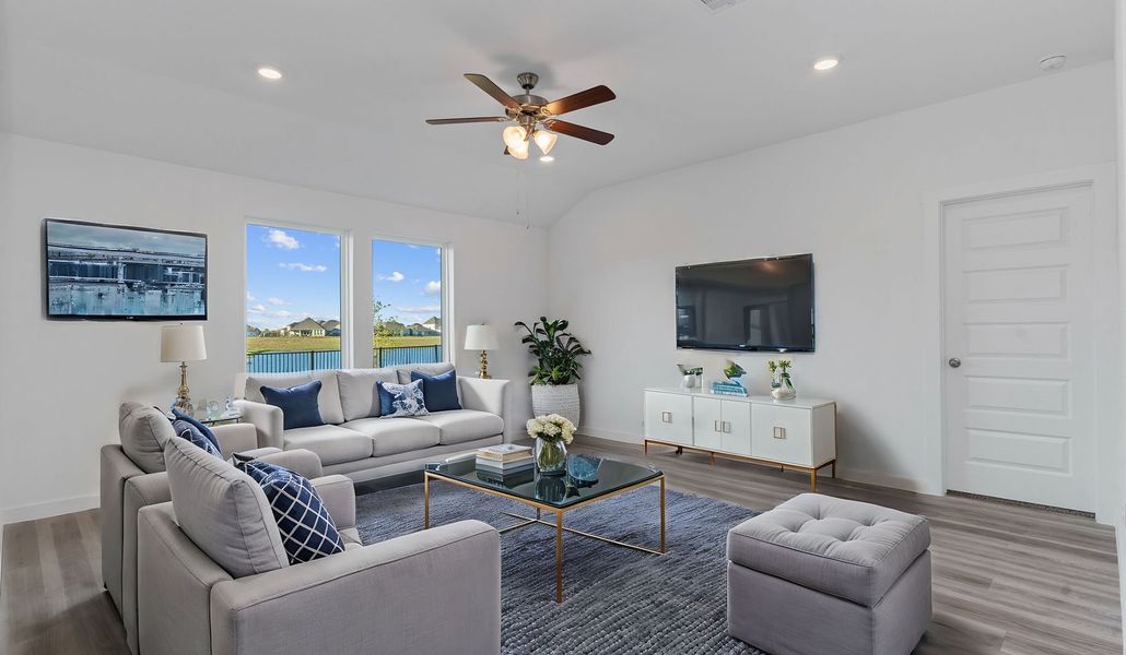 Representative furnished interior of a home built from the Cali by D.R. Horton in Caldwell Crossing, Iowa Colony (Image 9). Representative furnished interior of a home built from the Cali by D.R. Horton in Caldwell Crossing, Iowa Colony (Image 9).