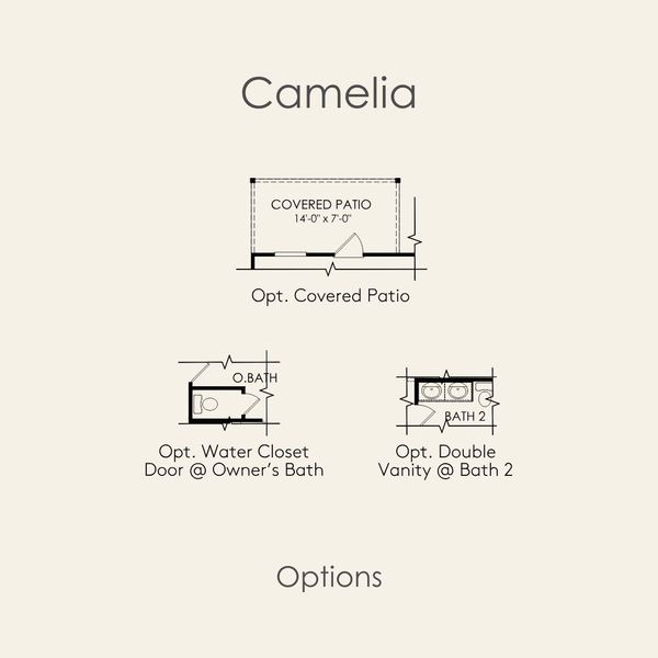 2D floor plan layout for the Camelia by Pulte Homes in Crosswinds, Kyle, TX (Image 4).