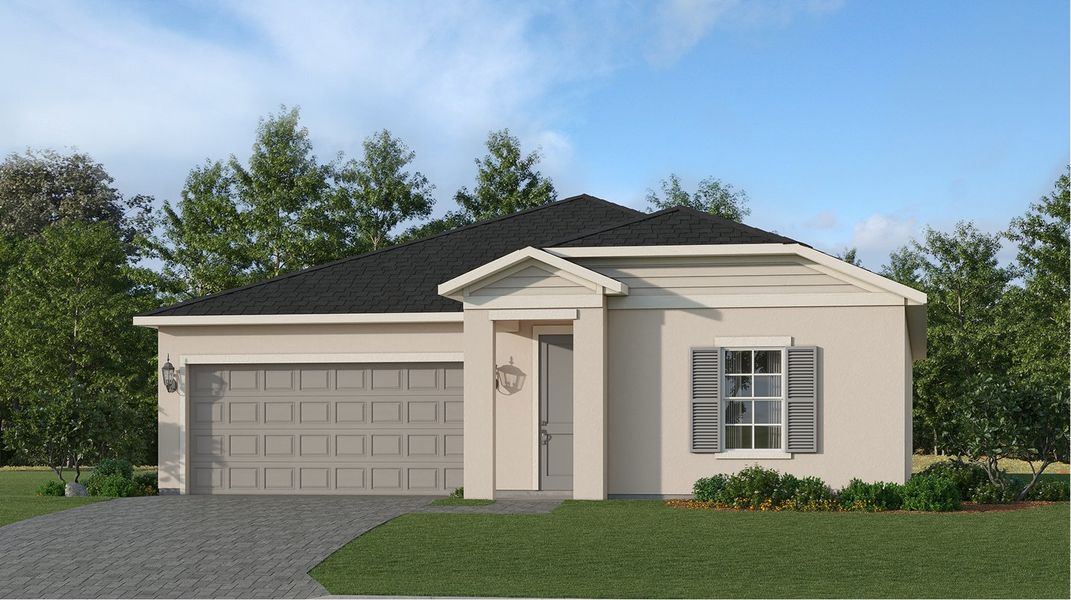 Front exterior of a new home in Island Lakes at Coco Bay, Englewood, FL, highlighting curb appeal (Image 1). Front exterior of a new home in Island Lakes at Coco Bay, Englewood, FL, highlighting curb appeal (Image 1).