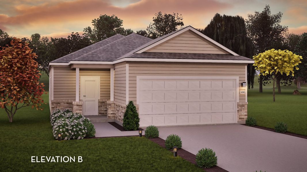 Representative exterior photo of a completed home built from the Pine by CastleRock Communities in Willow View, Converse, TX (Image 2). Representative exterior photo of a completed home built from the Pine by CastleRock Communities in Willow View, Converse, TX (Image 2).