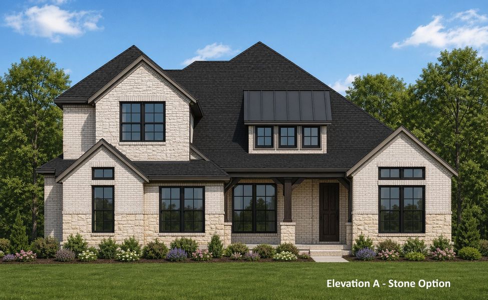 Representative exterior photo of a completed home built from the Windsor by John Houston Homes in Levante - 1 Acre Lots, Waxahachie, TX (Image 4).