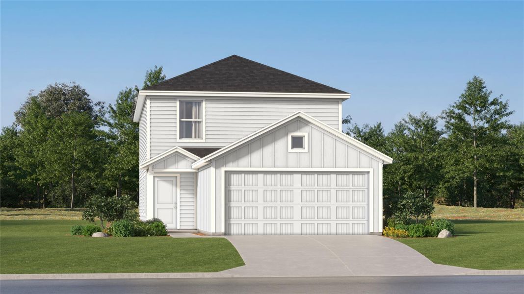 Front exterior of a new home in Rancho Del Cielo, Jarrell, TX, highlighting curb appeal (Image 20).