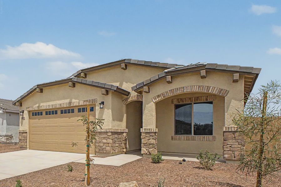 Front exterior of a new home in Avanti at Granite Vista, Waddell, AZ, highlighting curb appeal (Image 22).