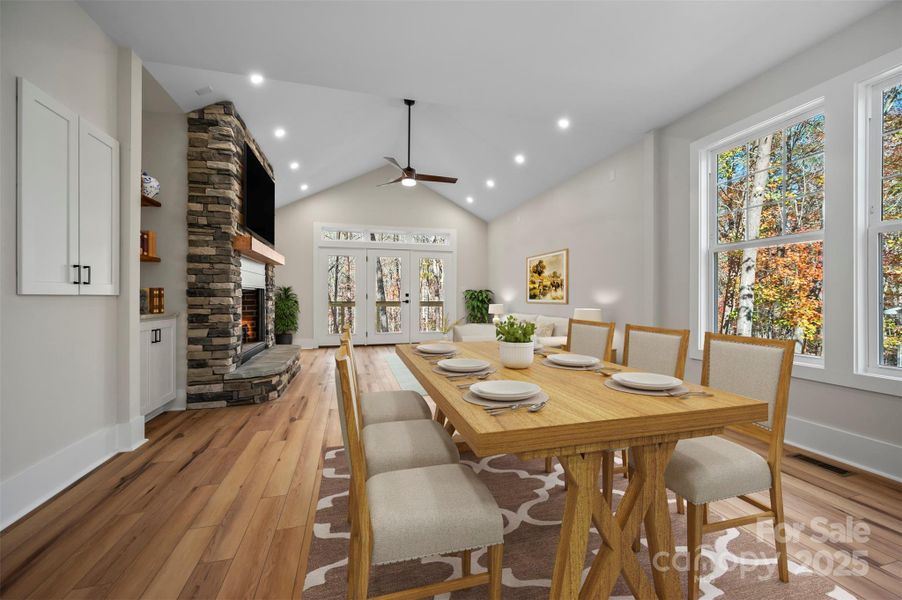 Dining area to Living virtually staged