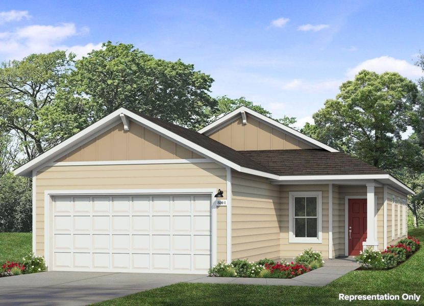 Front exterior of a new home in Edgebrooke, Pflugerville, TX, highlighting curb appeal (Image 1). Front exterior of a new home in Edgebrooke, Pflugerville, TX, highlighting curb appeal (Image 1).
