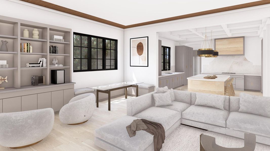 As the focal point of the first floor, the kitchen also features a spacious island for food prep and informal dining and a built-in banquette which...