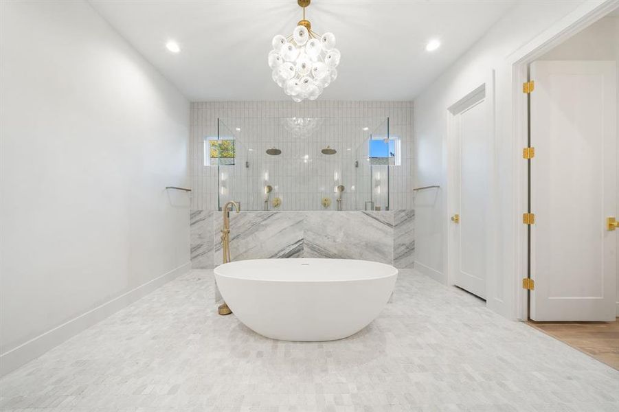 Master bathroom with two vanities Master bathroom with two vanities