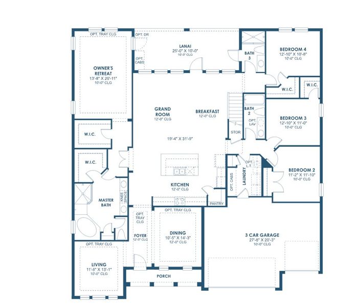 2D floor plan layout for the Key Largo II by Homes by WestBay in Oakfield, Parrish, FL (Image 5).