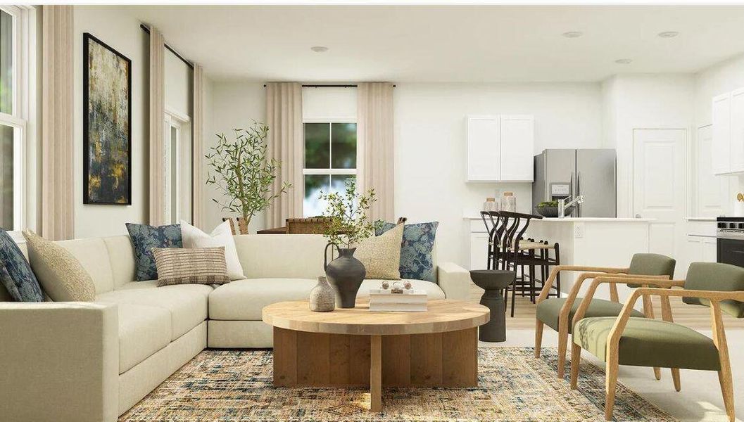 Furnished interior view inside a new home in Lindera Preserve at Cane Bay Plantation: Sabal Collection, Summerville (Image 3). Furnished interior view inside a new home in Lindera Preserve at Cane Bay Plantation: Sabal Collection, Summerville (Image 3).