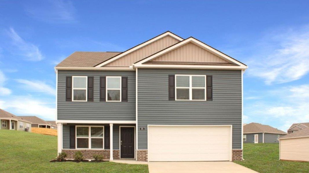 Front exterior of a new home in Crescent Ridge, Niota, TN, highlighting curb appeal (Image 1). Front exterior of a new home in Crescent Ridge, Niota, TN, highlighting curb appeal (Image 1).