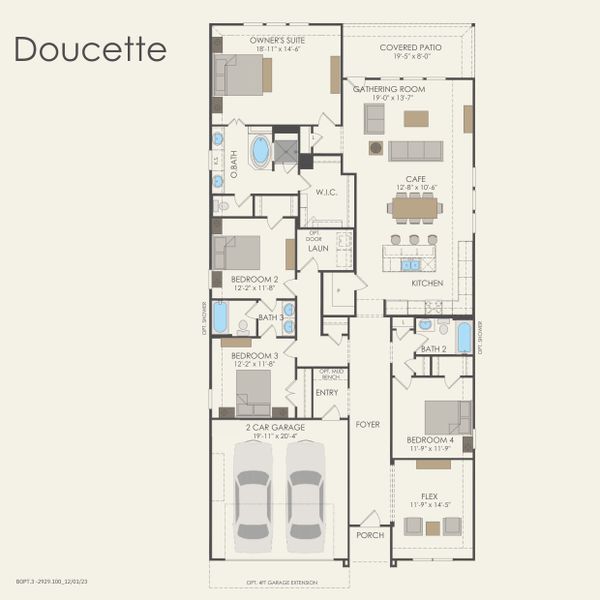 2D floor plan layout for the Doucette by Pulte Homes in West Cypress Hills, Spicewood, TX (Image 4). 2D floor plan layout for the Doucette by Pulte Homes in West Cypress Hills, Spicewood, TX (Image 4).