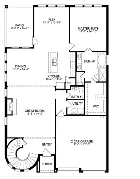 2D floor plan layout for the Dublin by Sandlin Homes in Lakesong, Midlothian, TX (Image 4). 2D floor plan layout for the Dublin by Sandlin Homes in Lakesong, Midlothian, TX (Image 4).