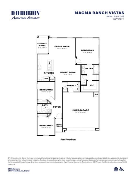 2D floor plan layout for the Swan by D.R. Horton in Magma Ranch Vistas, Florence, AZ (Image 3).