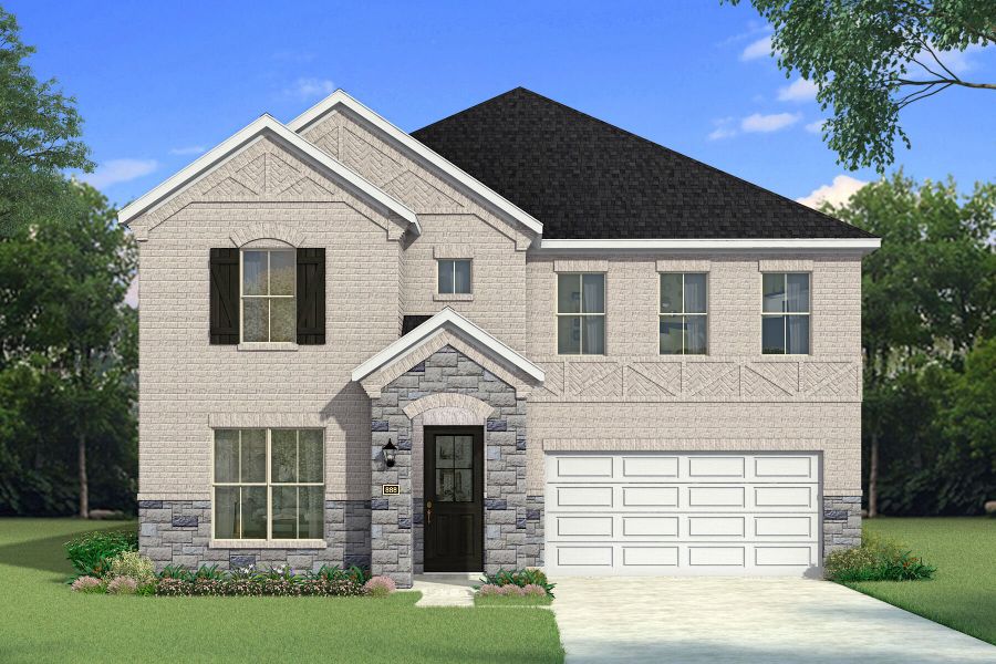 Representative exterior photo of a completed home built from the Julieta II by Mattamy Homes in Wildflower Ranch, Justin, TX (Image 2).