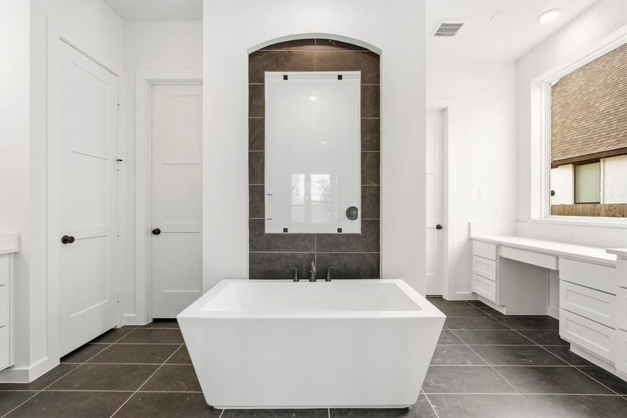 Spa inspired bath with freestanding tub