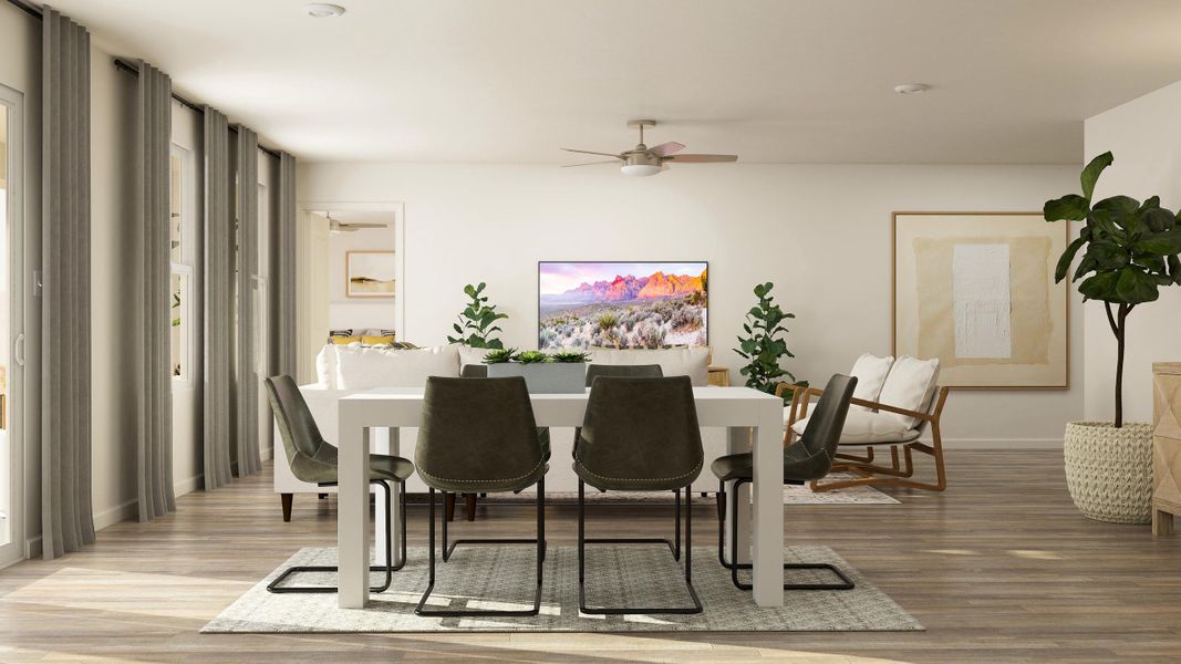 A dining room with a large table. A dining room with a large table.