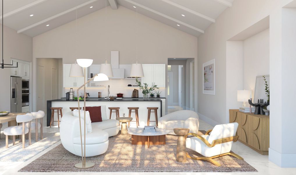 Great room with vaulted ceiling